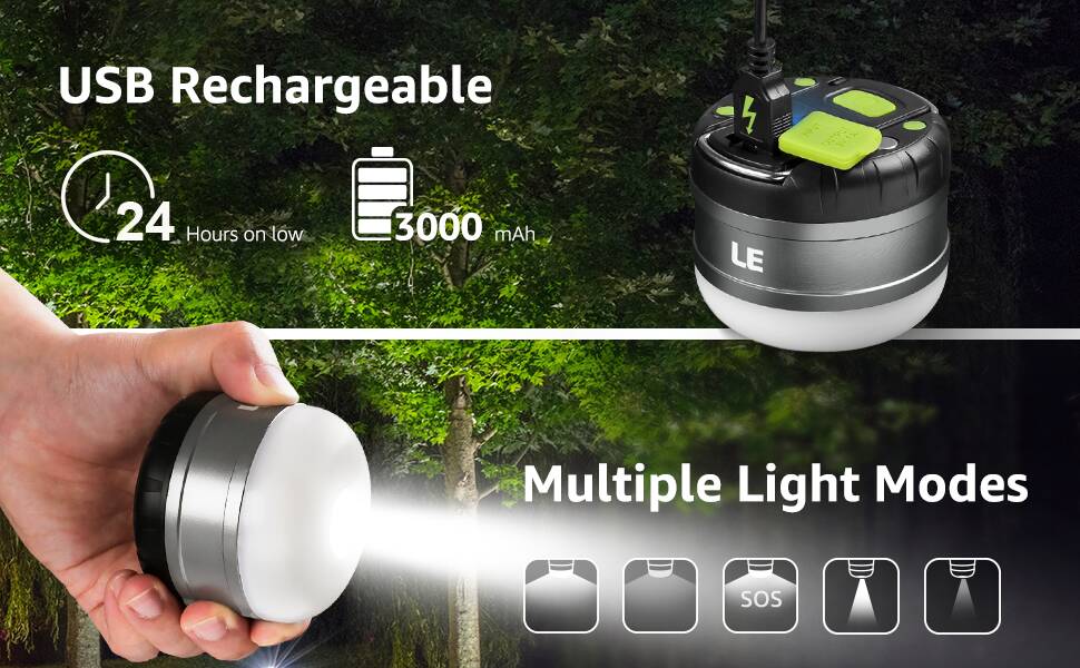 Rechargeable LED Camping Lantern , 3 Light Modes, 3000mAh Power