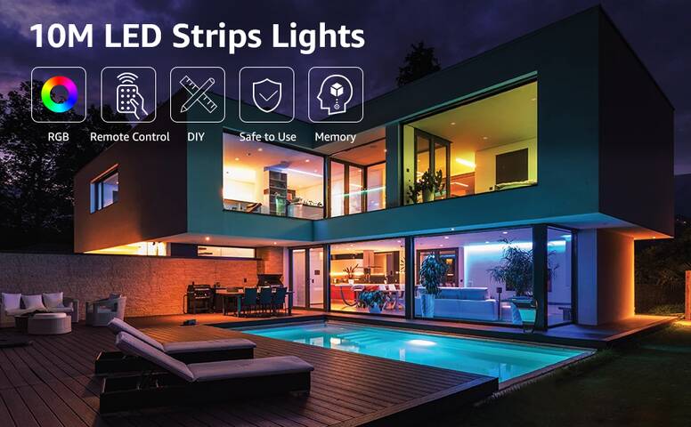 Lepro 32ft Waterproof RGB LED Strip Lights for Home, Living Room, Kitchen,  Bedroom