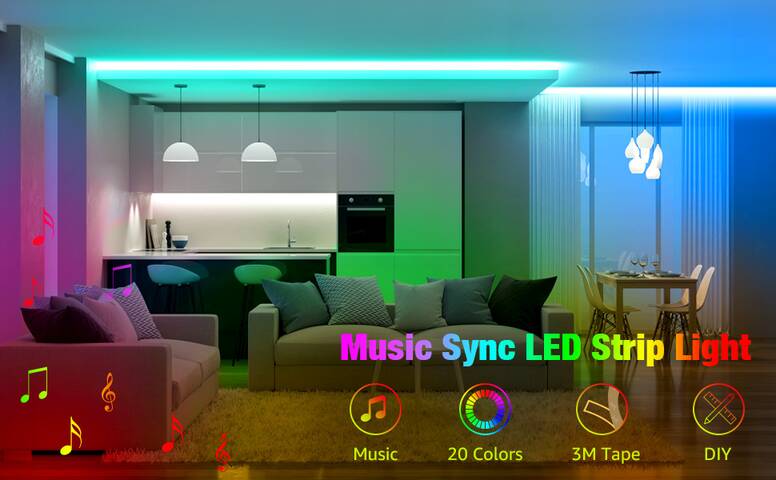 Lepro 50ft Music Sync Rgb Led Strip Lights For Bedroom Living Room