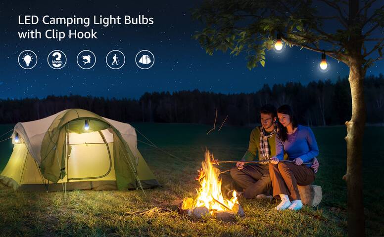 Lepro LED Camping Lantern, Camping Accessories, 3 Lighting Modes, Hanging  Tent Light Bulbs with Clip Hook for Camping, Hiking, Hurricane, Storms