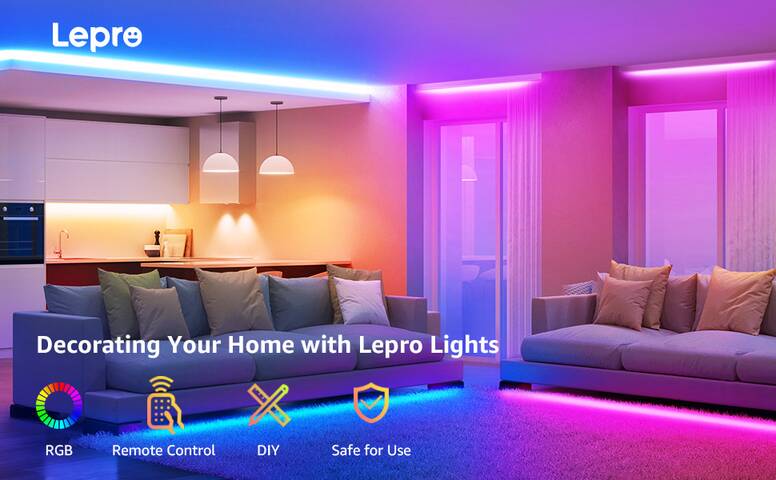 12M 40ft RGB LED Strip Lights, RF Remote Control Color Changing Gaming Room  Strip Lights, TikTok Light Strip