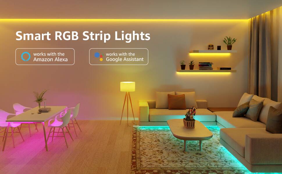 Lepro 16.4ft Smart LED Strip Lights Works with Alexa Google Home, Music  Sync RGB Color Changing, SMD 5050 LED Tape Light, 16 Million Colors LED  Lights for Bedroom, Home, Kitchen, TV, Party