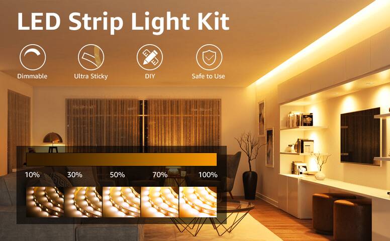 Lepro 16.4ft Warm White LED Strip Lights, Non-Waterproof Dimmable LED