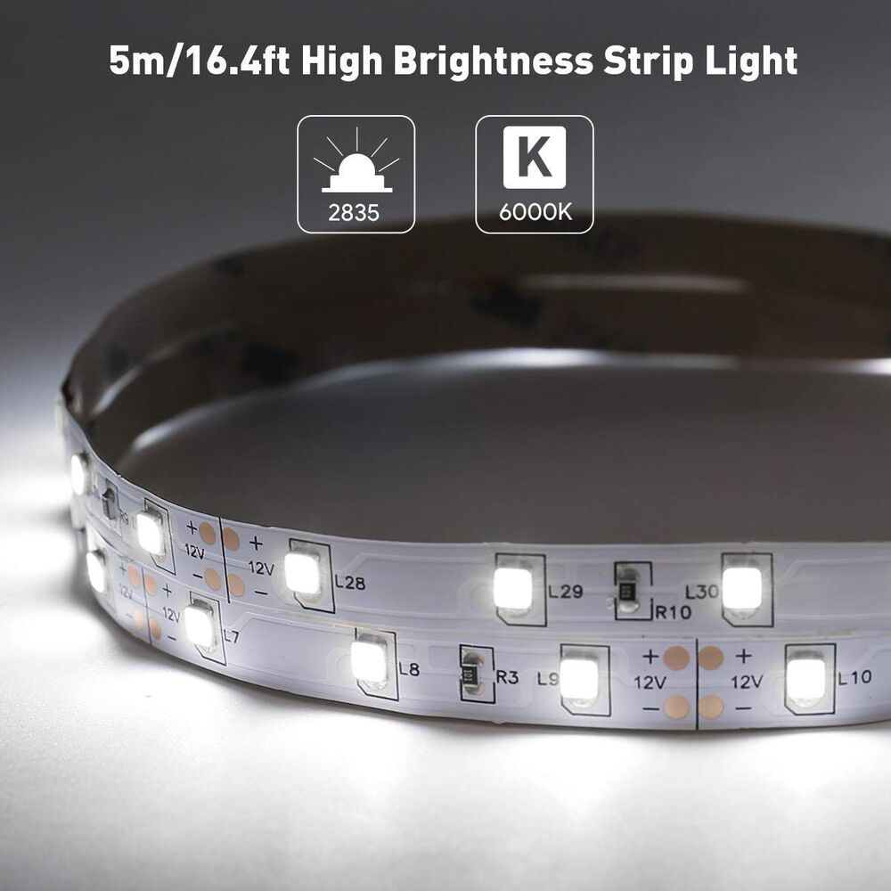 Lepro 12V LED Strip Light, Flexible, SMD 2835, 16.4ft Tape Light for Home,  Kitchen, Party, Christmas and More, Non-Waterproof, Daylight White(Not