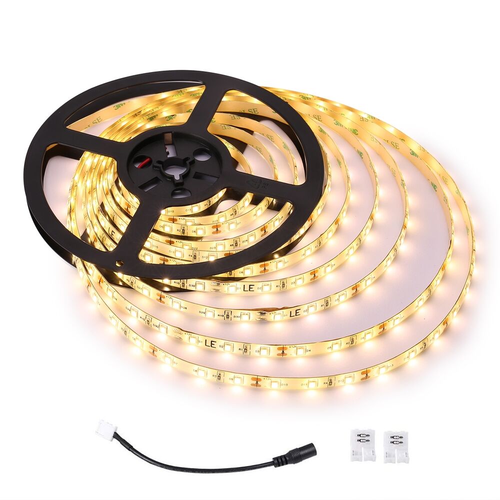 LE 5M LED Strip Lights 300 Units SMD 2835 12V Low-Voltage Striplight Non-Waterproof Tape Warm White Ribbon Lighting for Home Room Kitchen Cabinet TV Backlight and More 