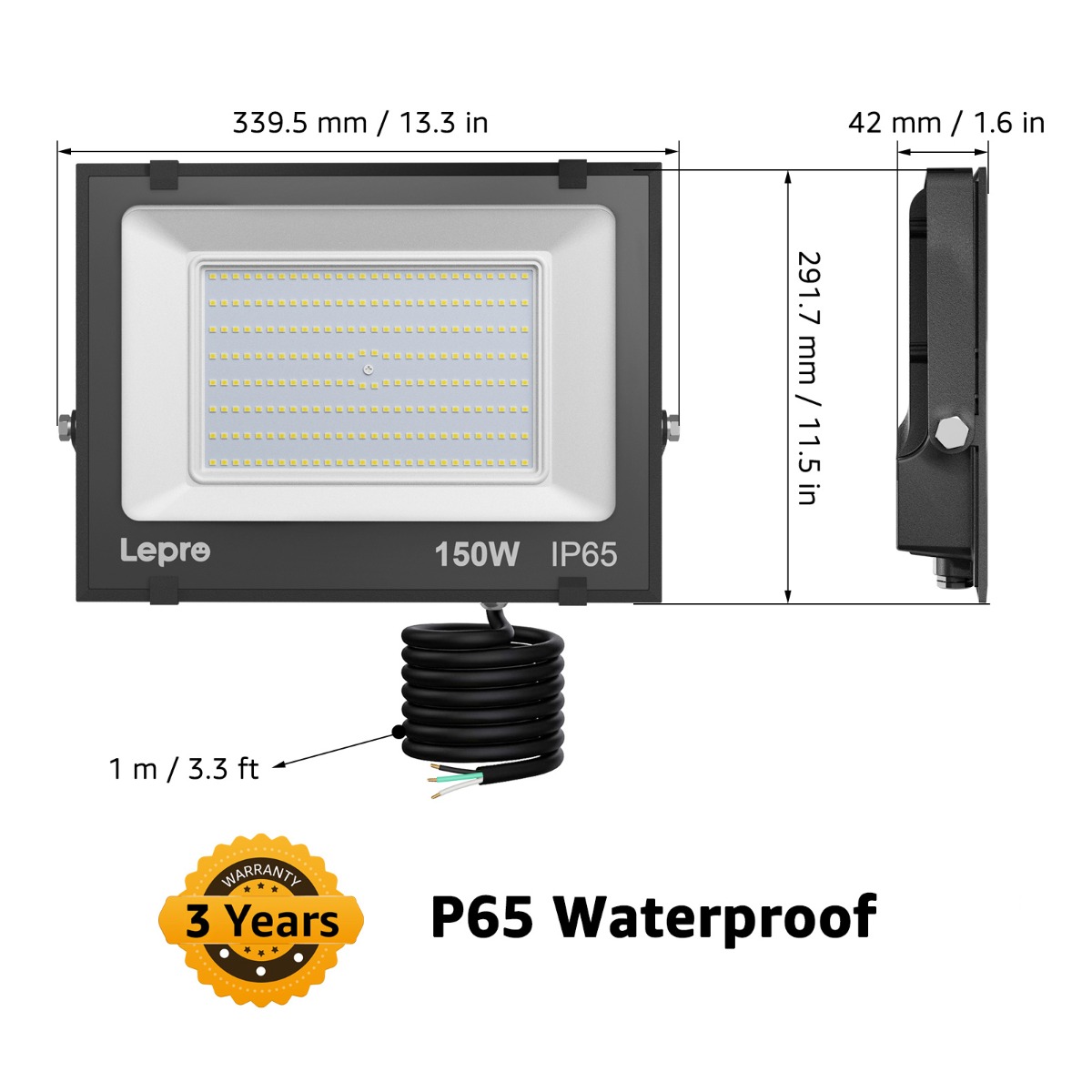 Willpower 2pcs Outdoor LED Floodlights 150W 15000LM LED Security