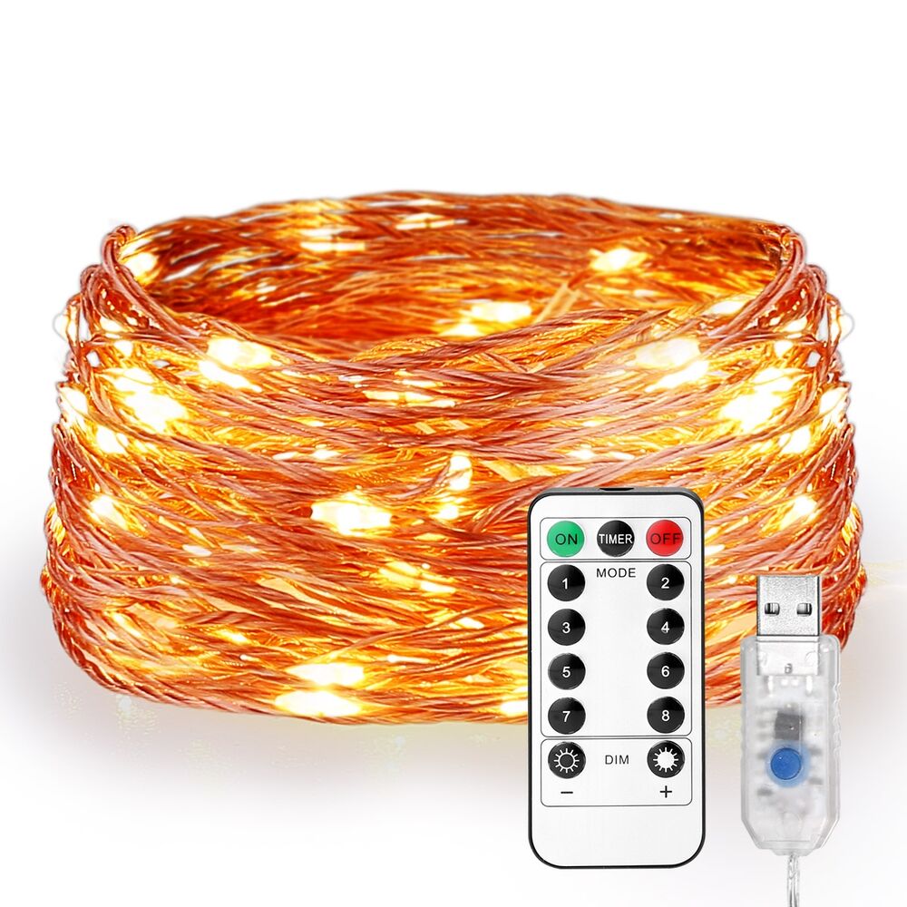 YALFEN Copper Wire Lights 40ft with 120 LEDs Dual-Color String Lights with Dimmable Remote 8 Modes Timer USB Powered and Battery Powered 2 Pack 