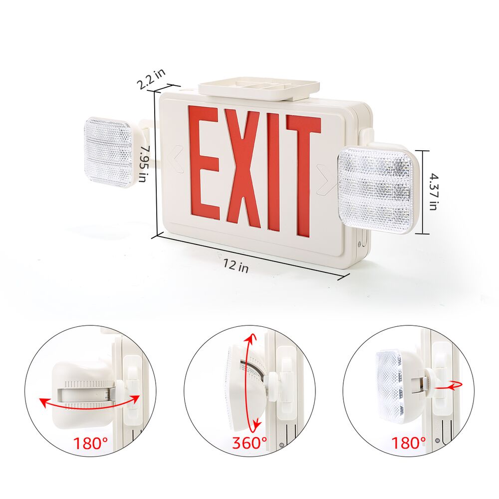 4.2W Red LED Exit Sign with Light, Daylight White Emergency Light