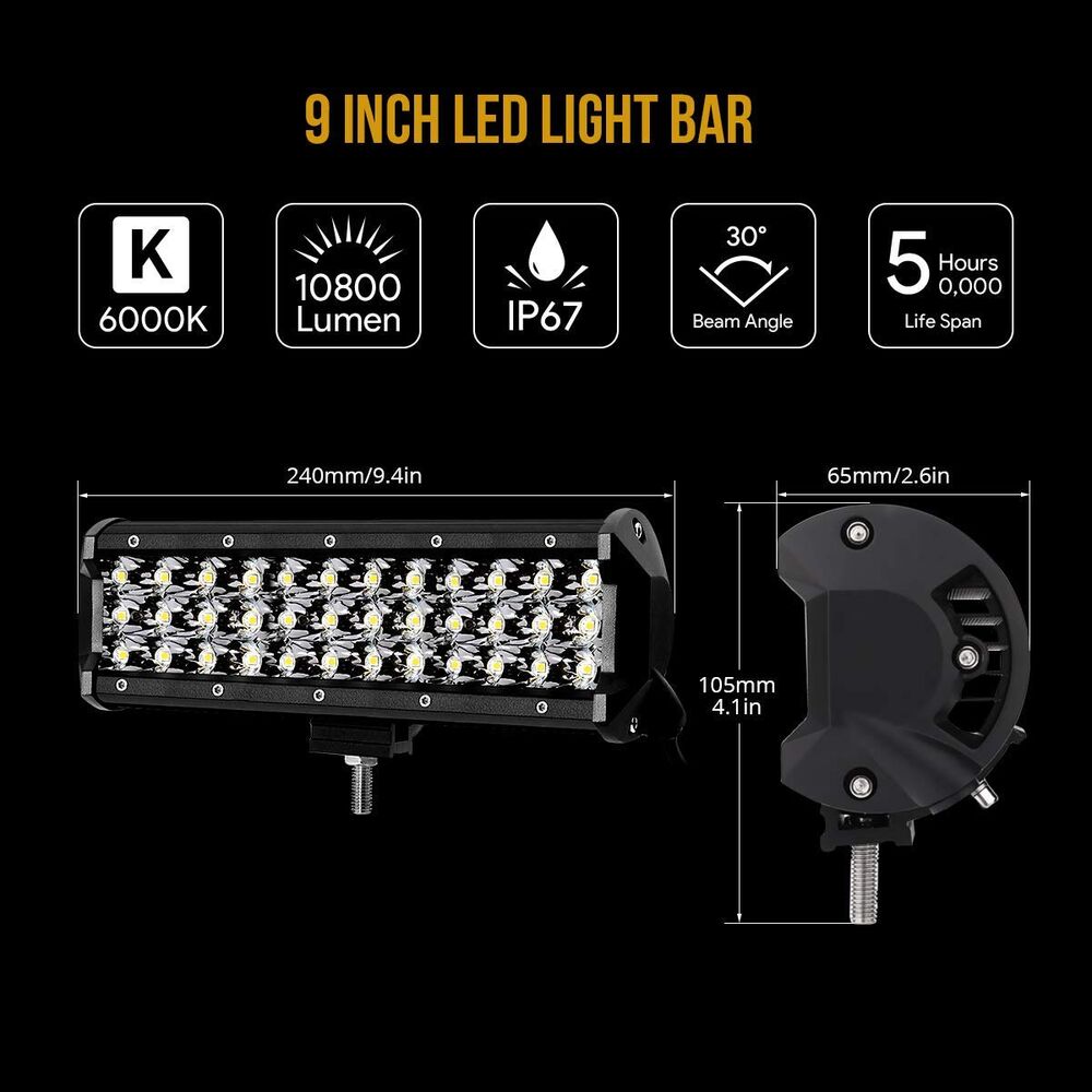 Jeep Car ATV Truck Lumitek 108W 9inch LED Light Bar Triple Row Spot LED Work Light Bar Off-road Waterproof Driving Fog Lights for Off-road SUV