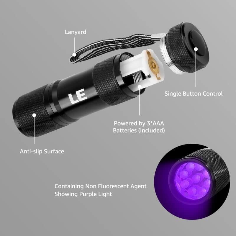 Portable Black Light with 9 LEDs 395nm LE Small UV Flashlight Ultraviolet Li 