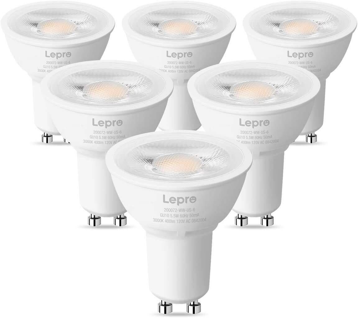 konvergens Foresee spise Lepro GU10 LED Light Bulb, 5.5W 400lm, 50 Watt Equivalent, Beam Angle 40°,  Warm White, Dimmable, Pack of 6