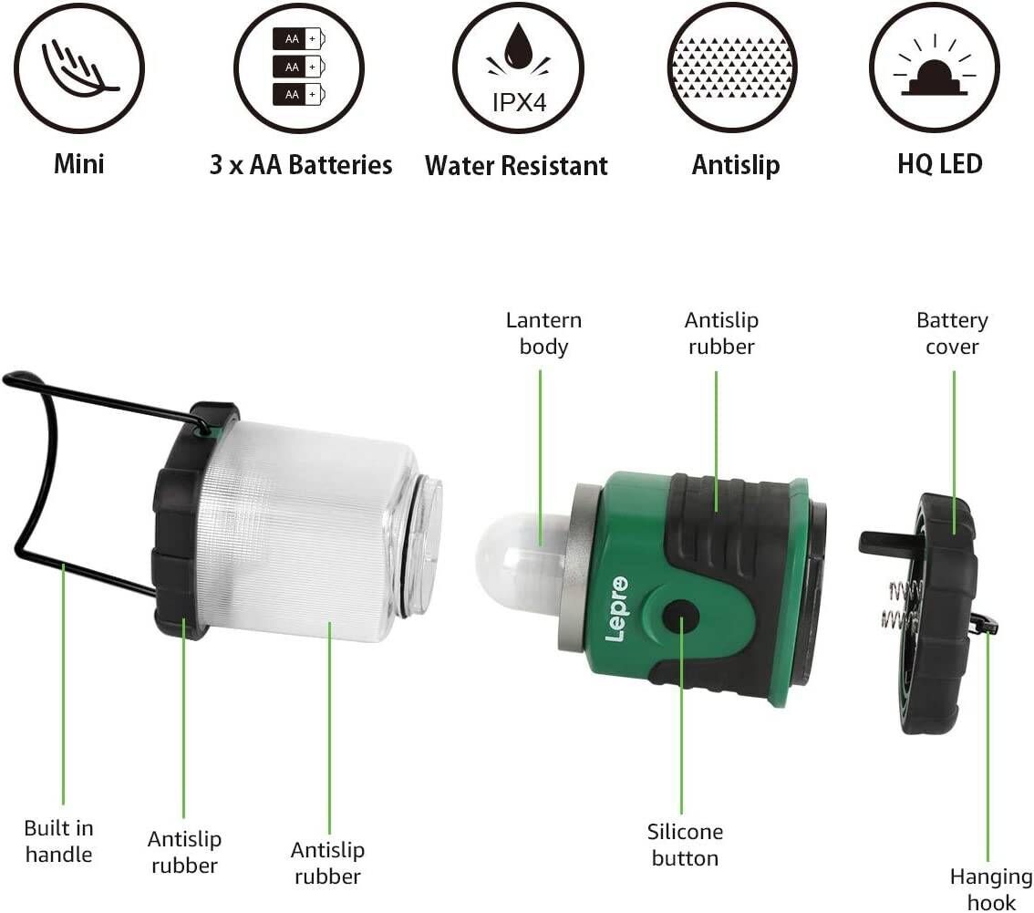 Lepro LED Camping Lantern, Mini Camping Lantern, 350LM, 4 Light Modes, 3 AA Battery Powered Lantern Flashlight for Home, Gard