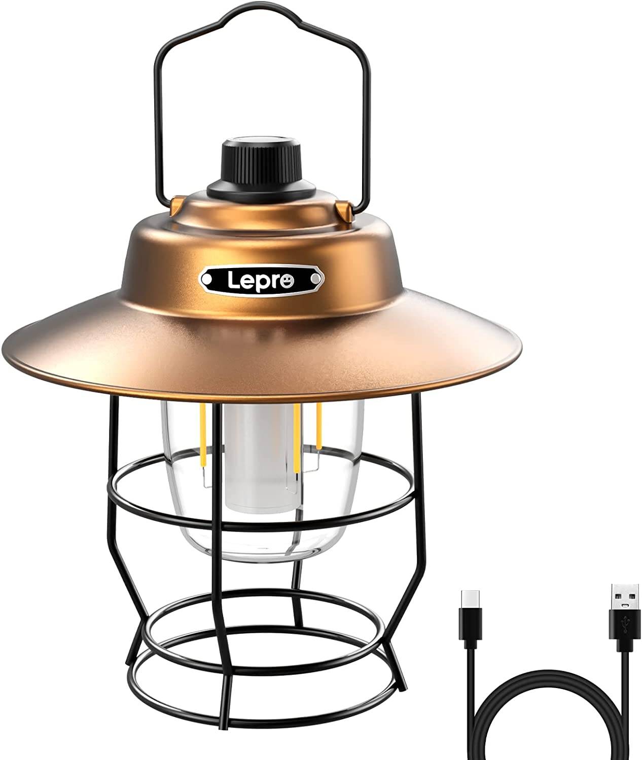 Camping Portable Retro Lantern Vintage Tent Lighting Lantern USB  Rechargeable LED Lanterns Lamp Hanging Emergency Outdoor Light