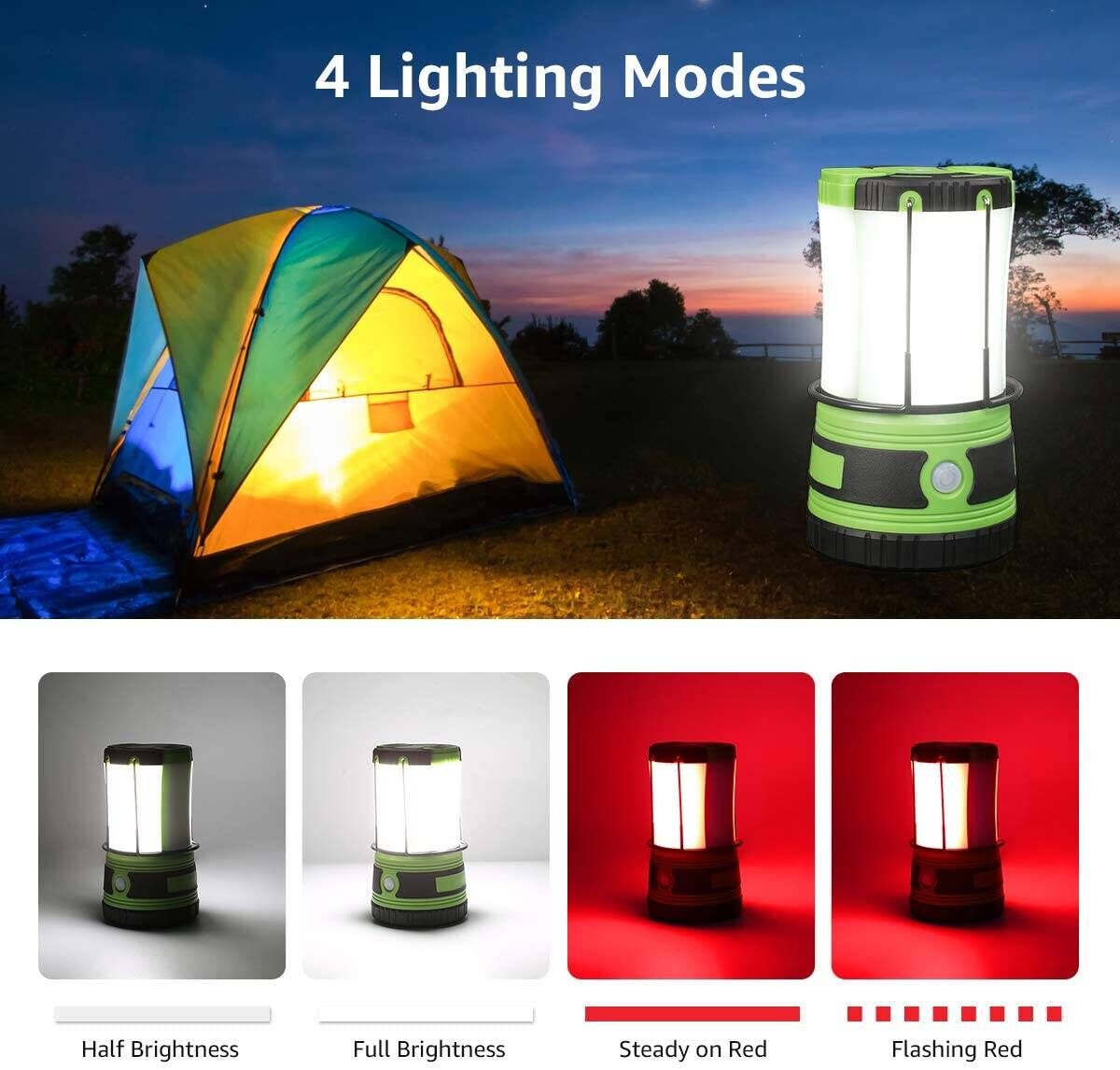 Le LED Camping Lantern Battery Powered LED with 1000lm 4 Light Modes Waterpro