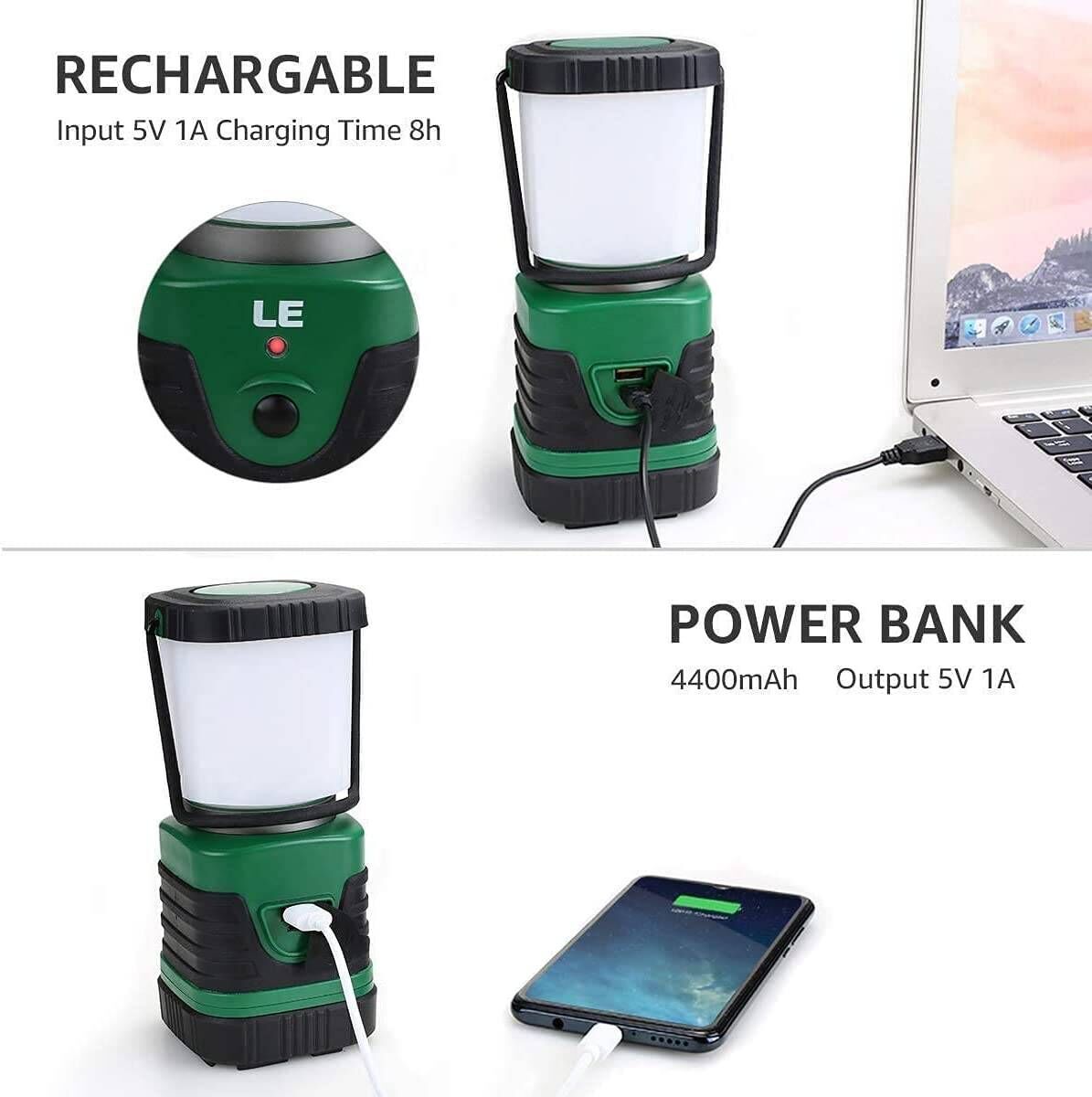 Le LED Camping Lantern Rechargeable Brightest Flashlight with 500lm 4 Green