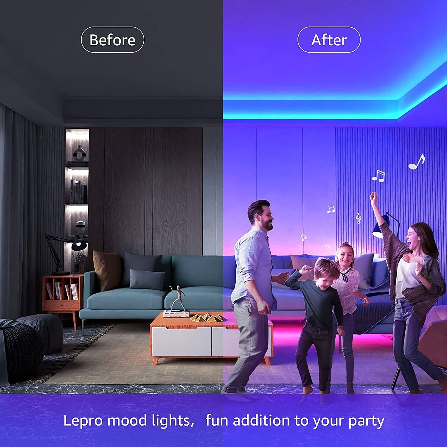 Lepro LED Strip Lights, 30ft RGB LED Strips, 5050 SMD LED Color Changing Strip Light with 44 Keys Remote Controller and 24V P