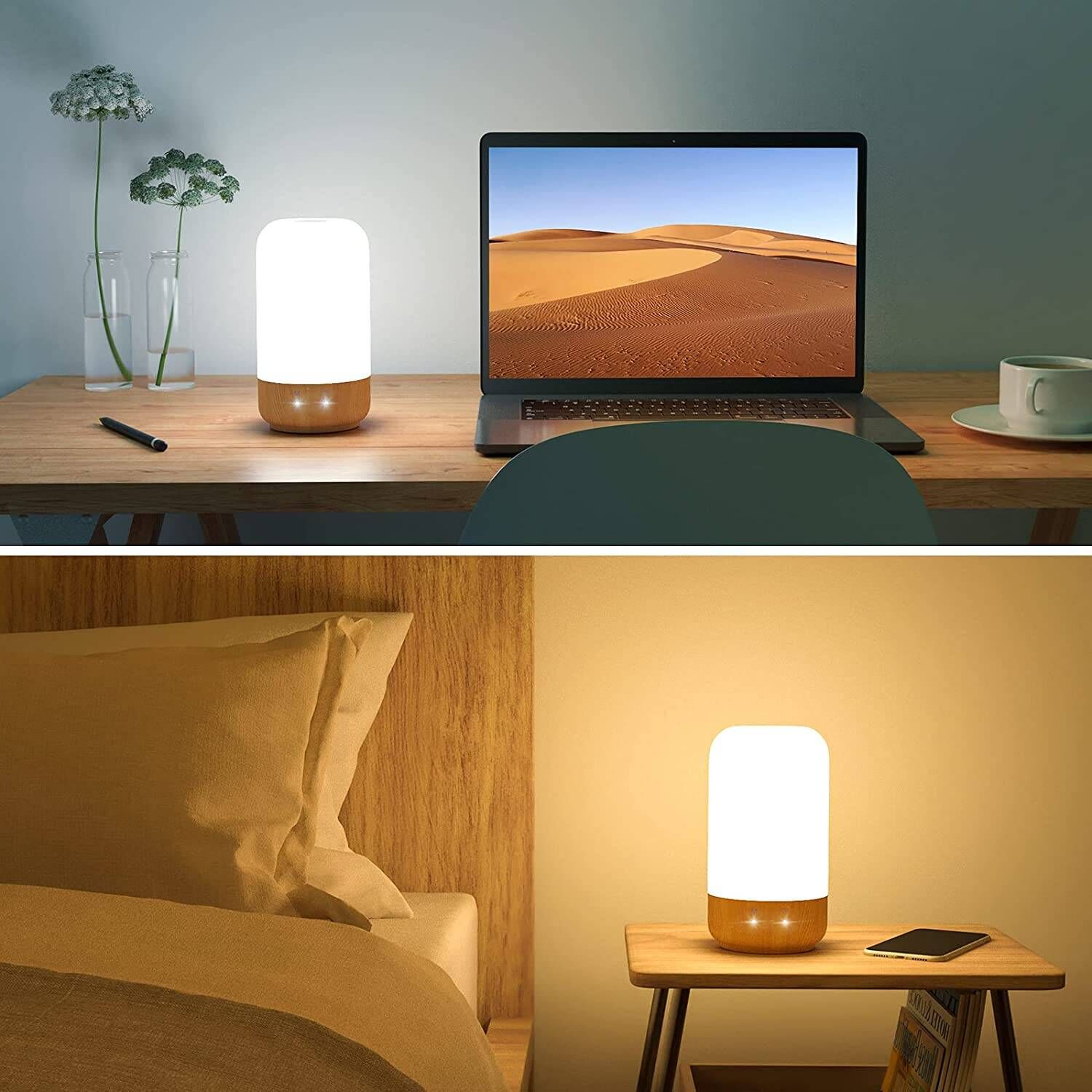Millas desagüe Hacia abajo Lepro Smart Bedside Lamp Bedroom Table Lamp Works with Alexa Google Home  WiFi APP Phone Control Dimmable LED Nightstand Touch Lamp, Wood Grain Color