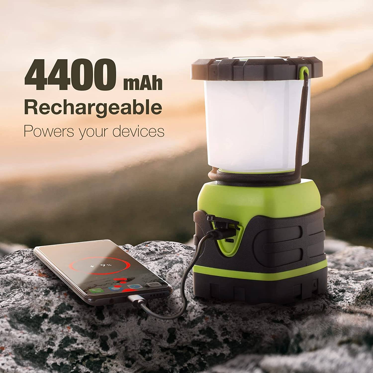 Le LED Camping Lantern Rechargeable 1000lm 4 Light Modes 4400mAh Power Bank IP44 Waterproof Perfect Lantern Flashlight for