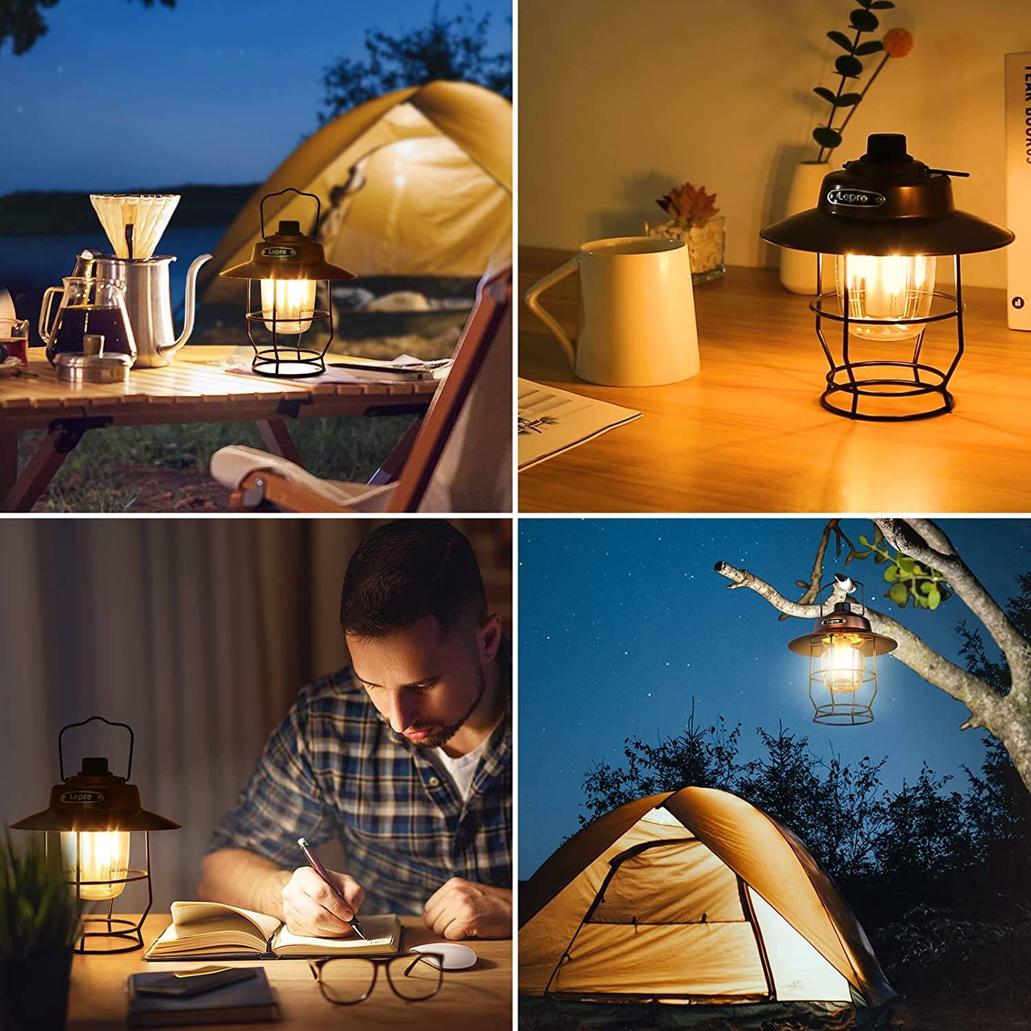 Lepro Vintage LED Camping Lantern Rechargeable, Power Bank, Christmas  Decorations, Retro Style, Classic Railroad Lantern with Dimmable Control