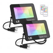 LE 50W Outdoor RGB Color Changing LED Flood Light with Super Bright Daylight Security Lighting, Plug in Multicolored Dimmable Landscape Spotlight Floodlight for Backyard House Deck Home Wedding Stage