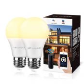 LampUX A19 E26 Warm White App Control Dimmable LED Bulbs, WiFi Smart Light Bulbs Compatible with Alexa Google Home IFTTT, No Hub Required, 2 Pack