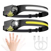 2 packs rechargeable led headlamps with motion sensor