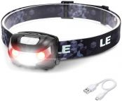 LED Rechargeable Headlamp Flashlights, Headlight with 5 Modes, Adjustable and Lightweight, Easy to Use, Perfect for Hands Free Running, Jogging, Camping, Hiking and More, USB Cable Included