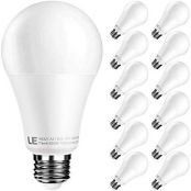 LE A21 LED Light Bulb, Replacement for 100W Incandescent Bulb, 15 Watt 1500 Lumens, High Output, 5000K Daylight White Natural Light, E26 Medium Base, Frosted, Big Type A Bulbs, Pack of 12, Dimmable