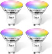 Lepro GU10 Smart Light Bulbs, RGB Color Changing LED Bulb, Compatible with Alexa & Google Assistant, Dimmable with App, 50W Equivalent Track Light Bulb, No Hub Required, 2.4G WiFi Only, Pack of 4