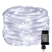 33ft Daylight White Waterproof 100 LED Rop Light, Indoor Outdoor Plug in Light Ropes and Strings with Timer, 8 Lighting Modes