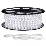 LE 65ft LED Strip Lights, 120 Volt, 95W 1200 SMD 3528 LEDs, Waterproof, Daylight White, ETL Listed, Flexible Indoor Outdoor LED Rope Light for Kitchen, Ceiling, Patio, Under Cabinet Lighting and More