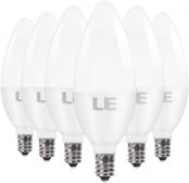 LE E12 LED Candelabra Light Bulbs, 40W Equivalent Ceiling Fan Bulb Chandelier Bulbs, Daylight White 5000K Non-dimmable Candle Lights, 5.5W 470 Lumens, Pack of 6