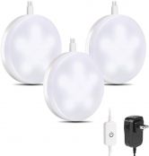 LE LED Puck Lights, Kitchen Under Cabinet Lighting Kit, 510 Lumens, 5000K Daylight White, Night Light, Perfect for Kitchen, Closet, Stairs and More, Pack of 3