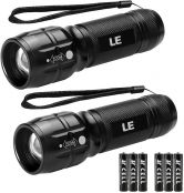LE LED Flashlights LE1000 High Lumens, Bright Small Flashlight, Zoomable, Waterproof, Adjustable Brightness Flash Light for Outdoor, Emergency, Camping Accessories, AAA Batteries Included, 2 Packs