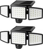 LE Solar Motion Lights Outdoor, WL4000 Security Flood Lights, 1000LM High Brightness, 3 Adjustable Heads 270° Wide Lighting Angle, IP65 Waterproof, Wireless Wall Lamp for Porch Yard Garage Pathway, 2 Pack