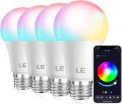 LE Color Changing Light Bulbs, Bluetooth Smart LED Bulb, Dimmable via App, 60 Watt Equivalent, 2700K-6500K Tunable White, A19 E26 RGB Bulb for Bedroom Home Party and More, 4 Packs
