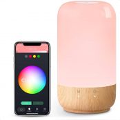 Lepro Table Lamp, Smart Lamp Compatible with Alexa and Google Assistant, RGB Color Changing Tunable Warm White Bedroom LED Touch Lamp, Dimmable Bedside Night Light, Wood Grain, 2.4 GHz WiFi Only