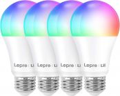 Lepro Smart Light Bulbs, RGBW Color Changing LED Bulbs, Works with Alexa and Google Home, Dimmable with App, 60 Watt Equivalent, A19 E26, 25000 Hour Lifetime, No Hub Required, 2.4G WiFi Only (4 Pack)