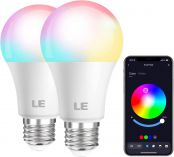 LE Color Changing Light Bulbs, Bluetooth Smart LED Bulb, Dimmable via App, 60 Watt Equivalent, 2700K-6500K Tunable White, A19 E26 RGB Bulb for Bedroom Home Party and More, 2 Pack
