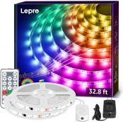 Lepro MagicColor LED Strip Lights, Lepro 32.8ft Music Sync Waterproof RGBIC Light Strip with Remote, 5050 RGB LED Lights for Bedroom, Home Decoration, TV, Gaming Room, Party, Balcony and Camping