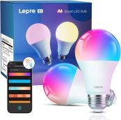 Lepro B1 AI Smart Light Bulbs - AI Generated Lighting, AI Voice Control, Lightbeats Music Sync, 2.4Ghz WiFi & Bluetooth LED RGB Bulb Controlled by App, Works with Alexa & Google Assistant, 2 Packs