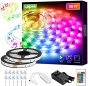 Lepro 49.2ft LED Strip Lights Sync to Music, 5050 SMD RGB Color Changing LED Strips with Remote for Bedroom, Home, TV, Parties and Fstivals