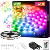 Lepro Music LED Strip Lights, 16.4ft RGB LED Strips with Remote Sync to Music, 5050 SMD LED Color Changing Strip Light for Bedroom, Home, TV, Parties and Fstivals
