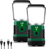LE LED Camping Lantern Rechargeable, 1000LM, 4 Light Modes, 4400mAh Power Bank, IP44 Waterproof, Perfect Lantern Flashlight for Hurricane Emergency, Hiking, Home and More, USB Cable Included（2 Pack）