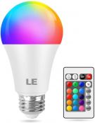 LE 9W Color Changing Light Bulbs with Remote, Dimmable LED Light Bulb, 60W Equivalent 806 Lumens Warm White, RGB Decorative Lighting for Home Bar Party Bedroom, A19 E26 Screw Base