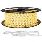 LE 82ft LED Strip Lights, 120 Volt, 120W 1500 SMD 3528 LEDs, Waterproof, Flexible, Warm White, ETL Listed, Indoor Outdoor LED Rope Light for Kitchen, Ceiling, Patio, Under Cabinet Lighting and More