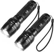 LE Portable Handheld LED Flashlight with Adjustable Focus and 5 Light Modes, Outdoor Water Resistant Torch, Tactical Flashlight for Camping, Hiking, Emergency, Pack of 2