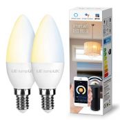 LE LampUX Smart LED Light Bulb, E12 Candelabra Light Bulbs, Works with Alexa Google Home, Tunable White 2700K-6500K, Dimmable with App, No Hub Required, 40 Watt Equivalent, 2.4GHz WiFi, Pack of 2