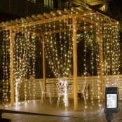 LE 306 LED Curtain Lights 9.8 x 9.8 ft Fairy String Lights for Bedroom Wall Wedding Backdrop Patio Party Garden, Warm White, 8 Modes, Plug in Indoor Outdoor Decorative Window Twinkle Christmas Lights