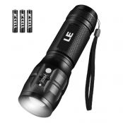 LE CREE LED Flashlight, Small and Super Bright LED Tactical Torch, Handheld Flash Light, Zoomable, Water Resistant, Adjustable Brightness for Camping, Running, AAA Batteries Included